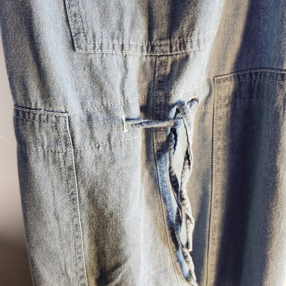Blue Denim Overalls Lightweight Tie Waist No Tags Adjustable Straps - Picture 4 of 10